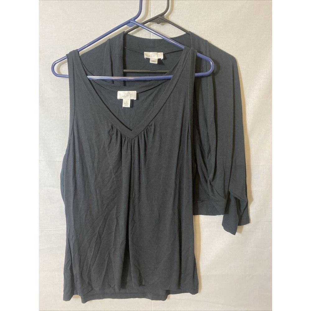 Ann Taylor LOFT Womens Sleeveless Shirt Lot of 2 Tank Jacket Black OUTFIT  L/XL